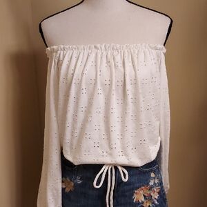 Peppermint White Eyelet Off-Shoulder Blouse